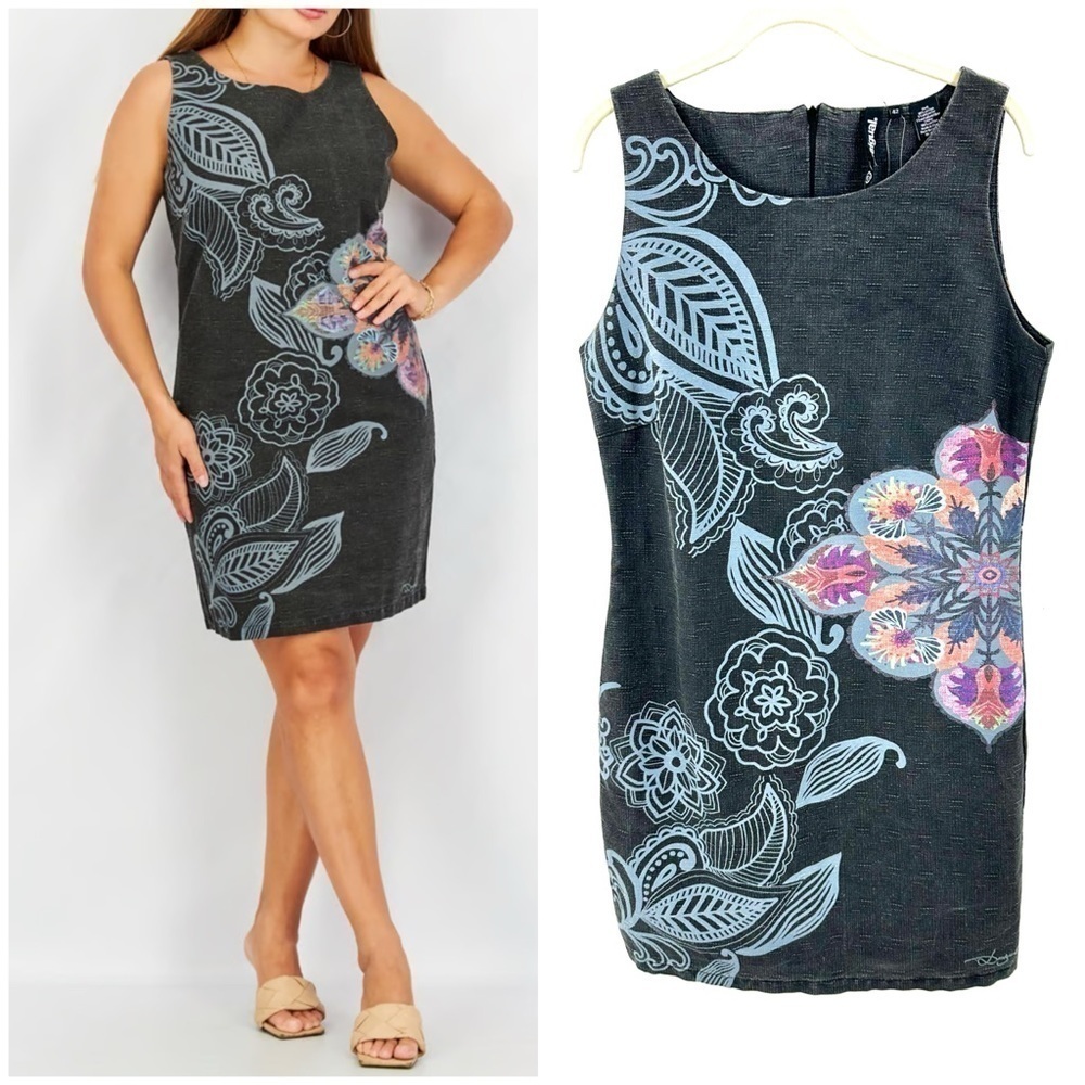 Desigual Dress Womens 8 Floral Paisley Metallic Art To Wear Statement Colorful